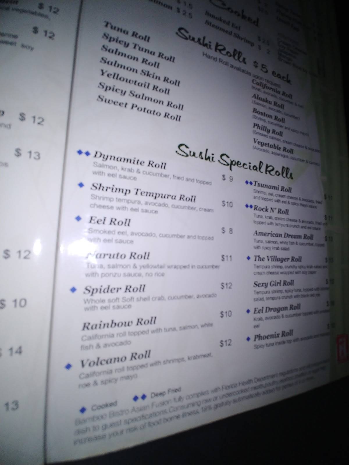 Menu at Bamboo Bistro restaurant, Lady Lake, 700 US441