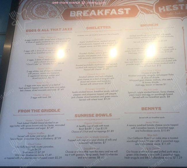 Menu at Hester's Cafe Six Points, Corpus Christi, S Alameda St