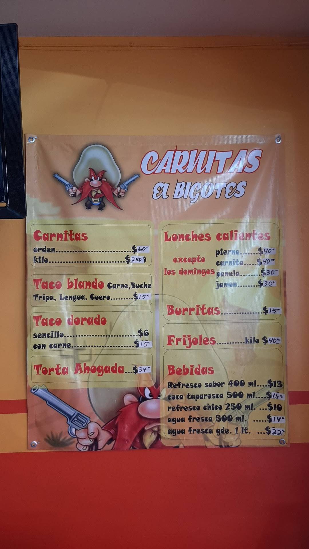 Carta del restaurante CARNITAS "EL BIGOTES", Guadalajara