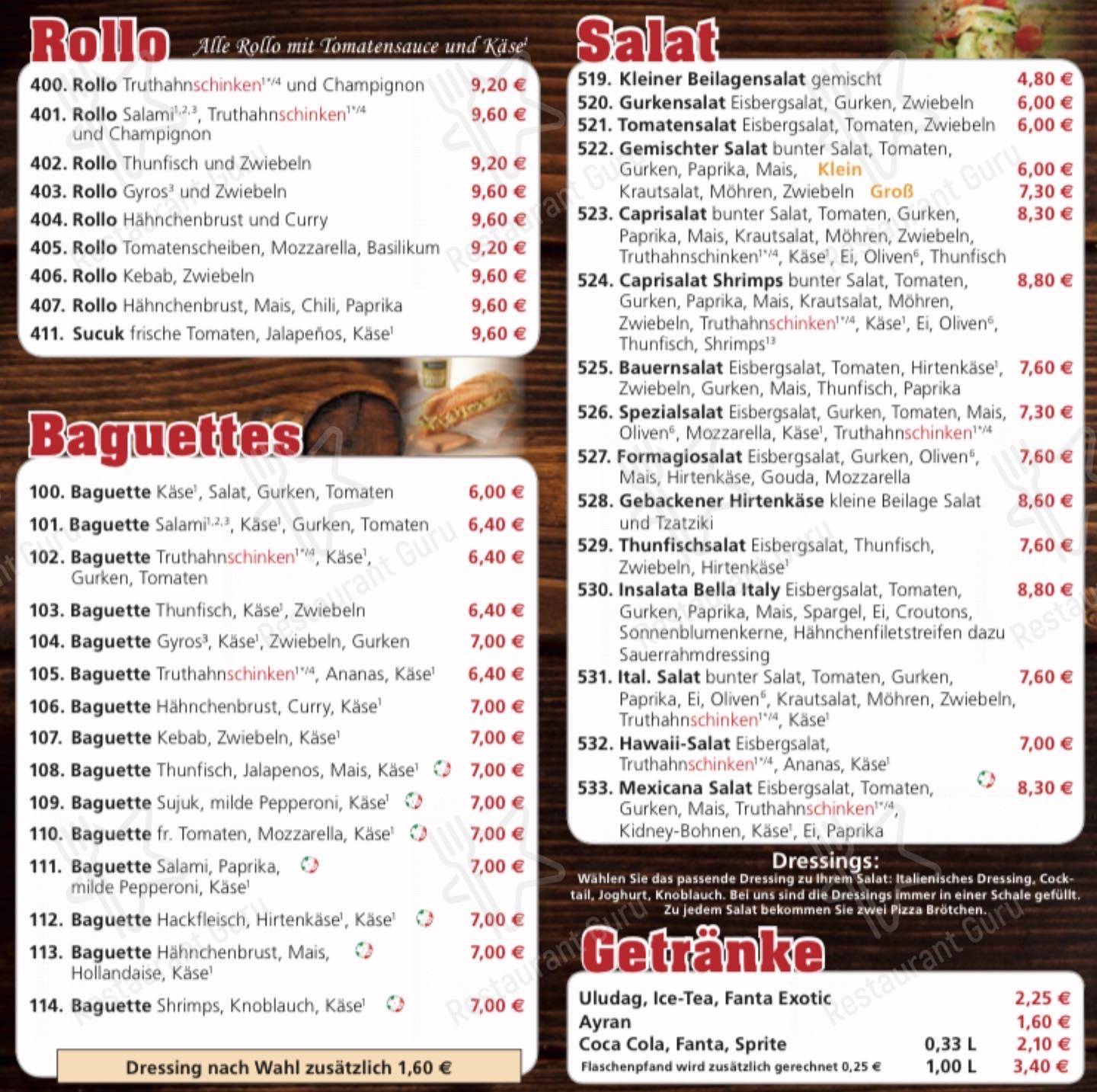 Speisekarte von Pizzeria Capri, Diepholz