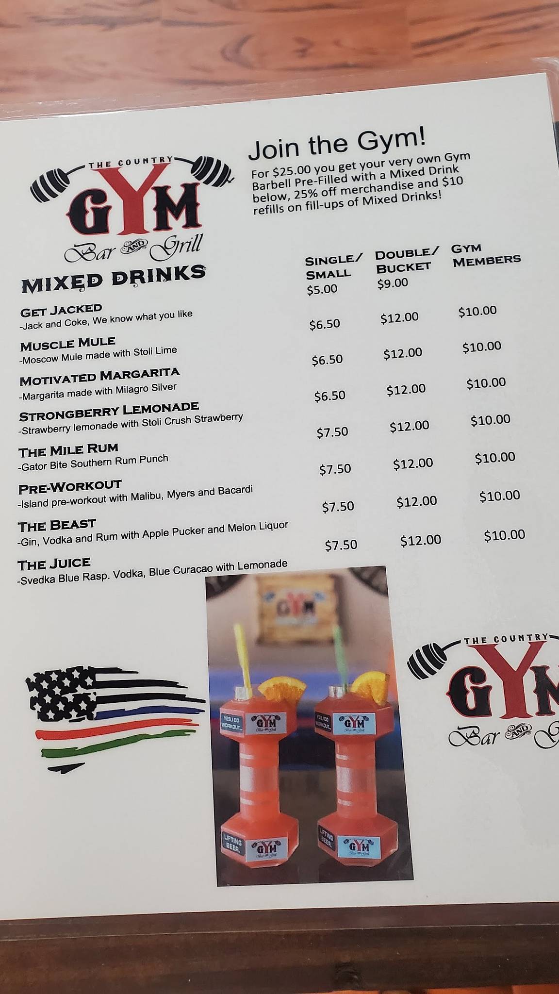 Menu at The Country Gym Milton restaurant, Milton