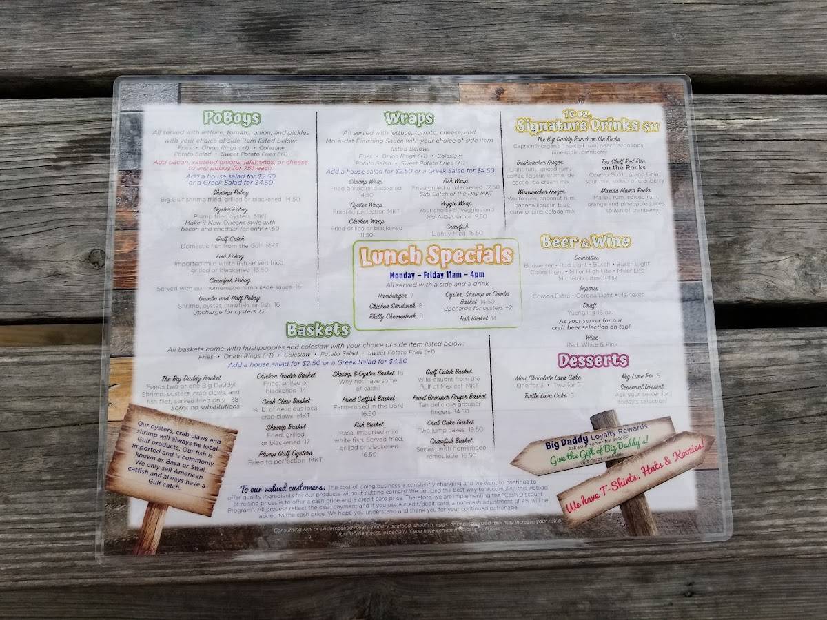 Menu at Big Daddy's Grill, LLC. restaurant, Fairhope