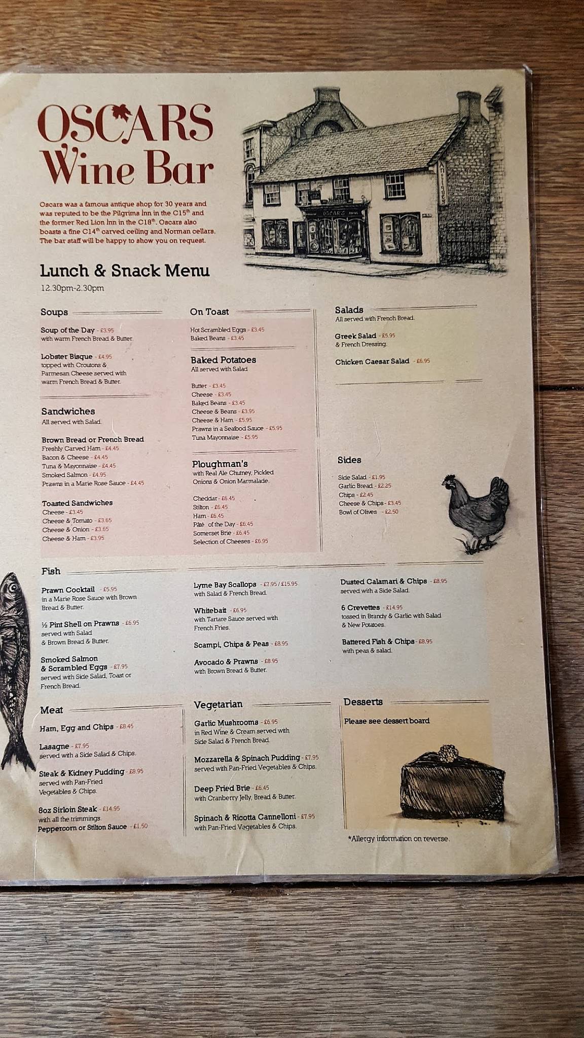 Menu at Oscar’s Wine Bar, Crewkerne, 13 Market Square