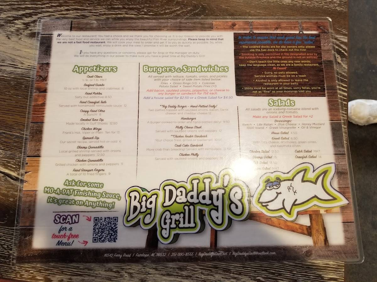 Menu at Big Daddy's Grill, LLC. restaurant, Fairhope