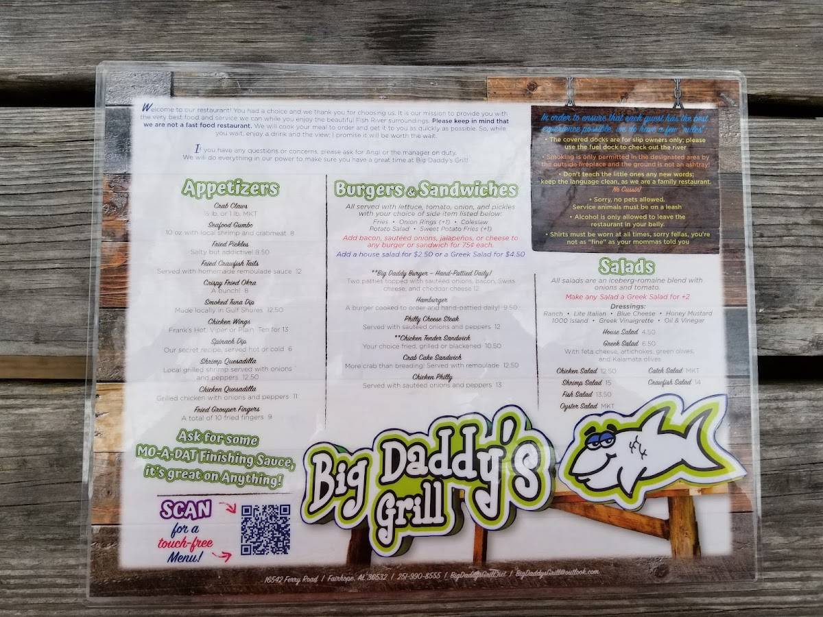 Menu at Big Daddy's Grill, LLC. restaurant, Fairhope