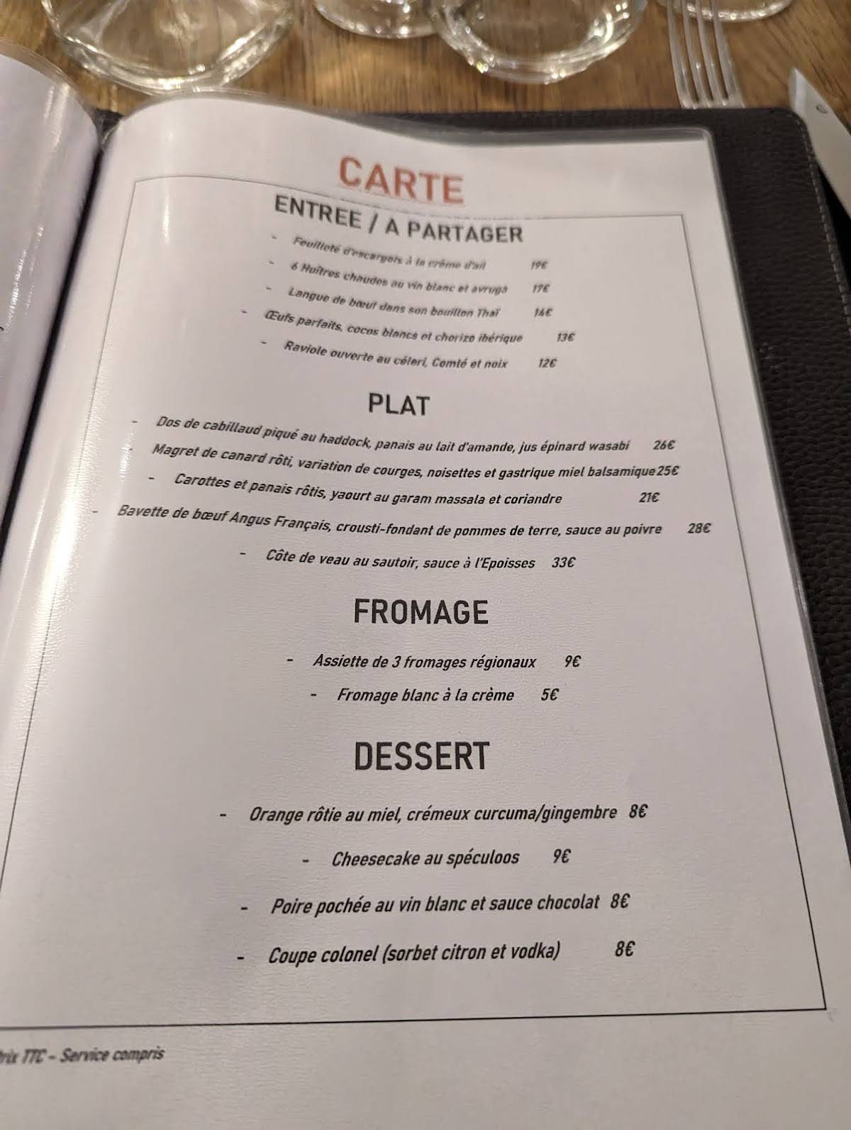 Menu au Caves Madeleine restaurant, Beaune