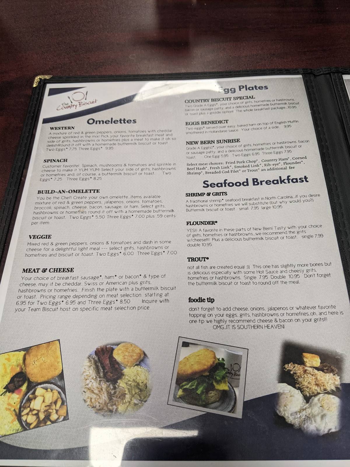 Menu at The Country Biscuit restaurant, New Bern