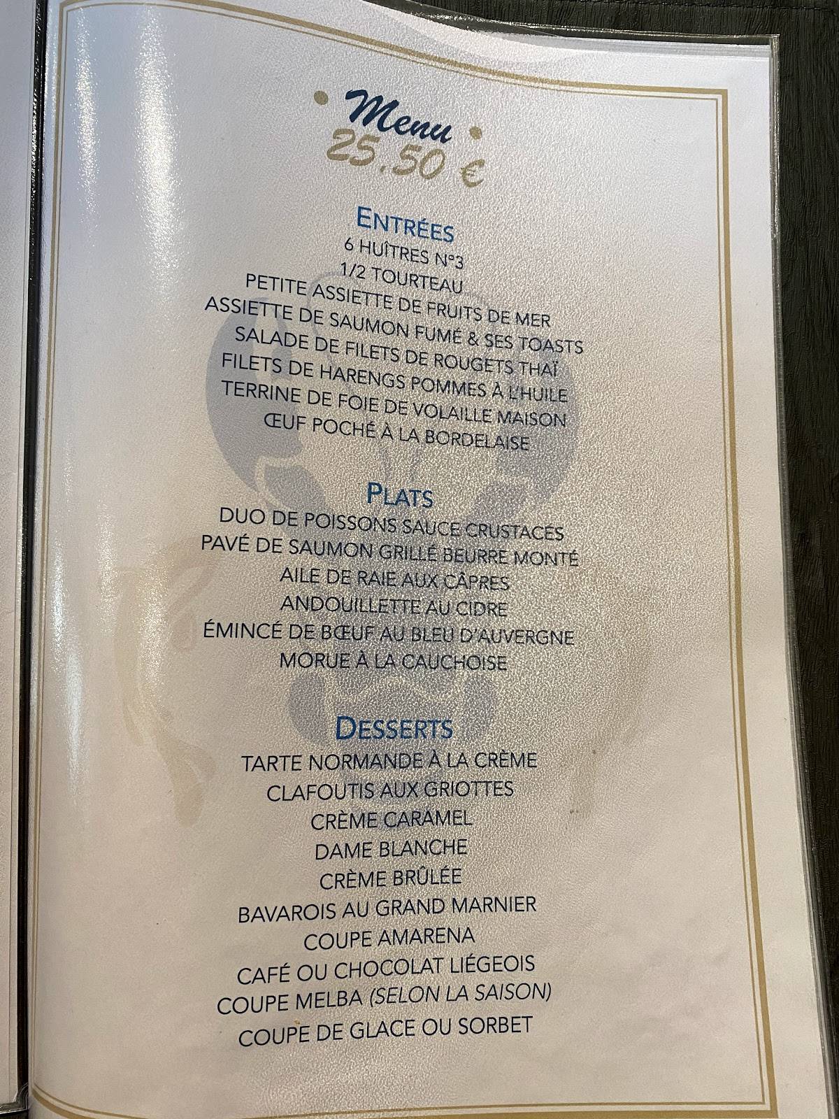 Menu au La Plaisance restaurant, Fécamp