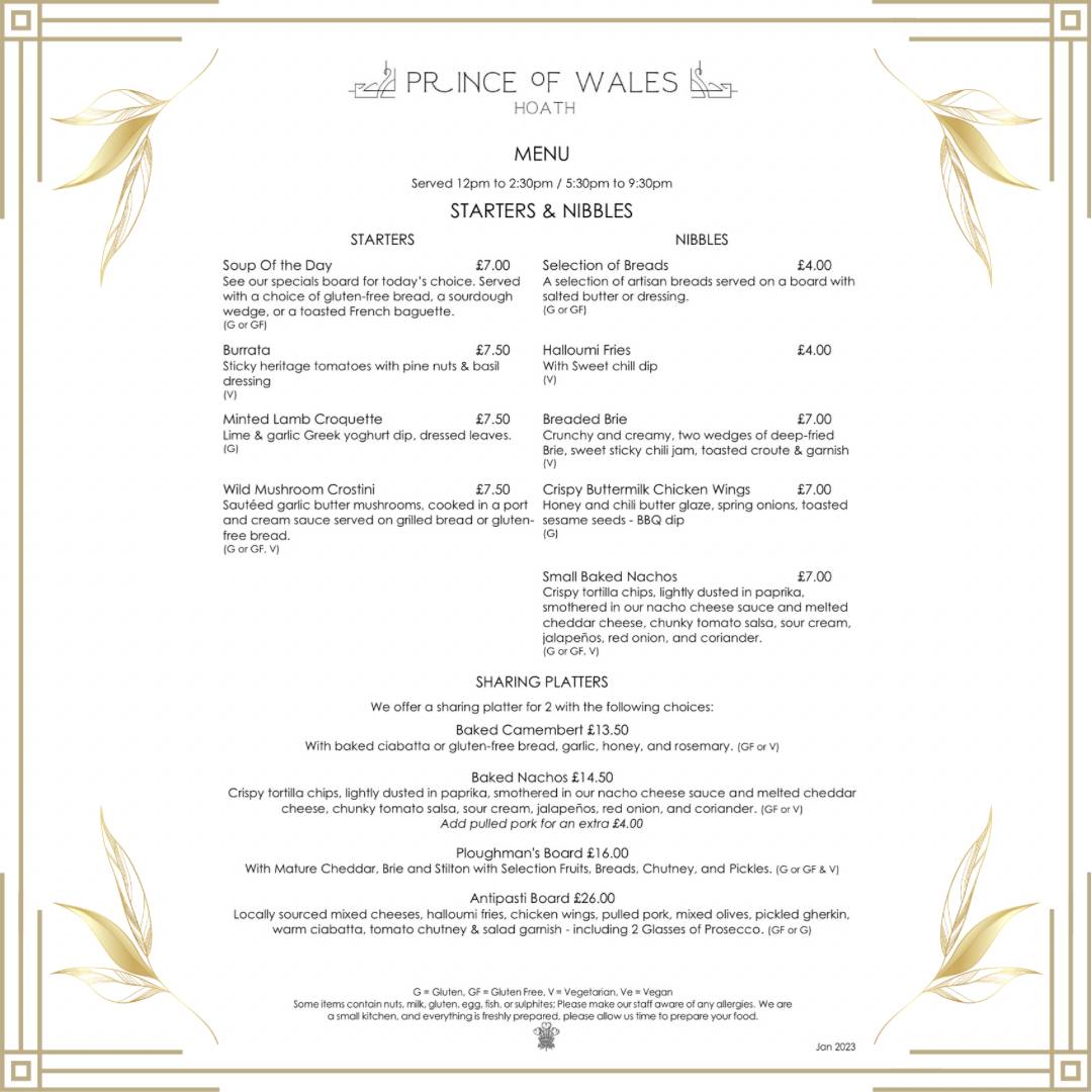 Menu at Prince Of Wales Hoath pub & bar, Hoath, Maypole Rd