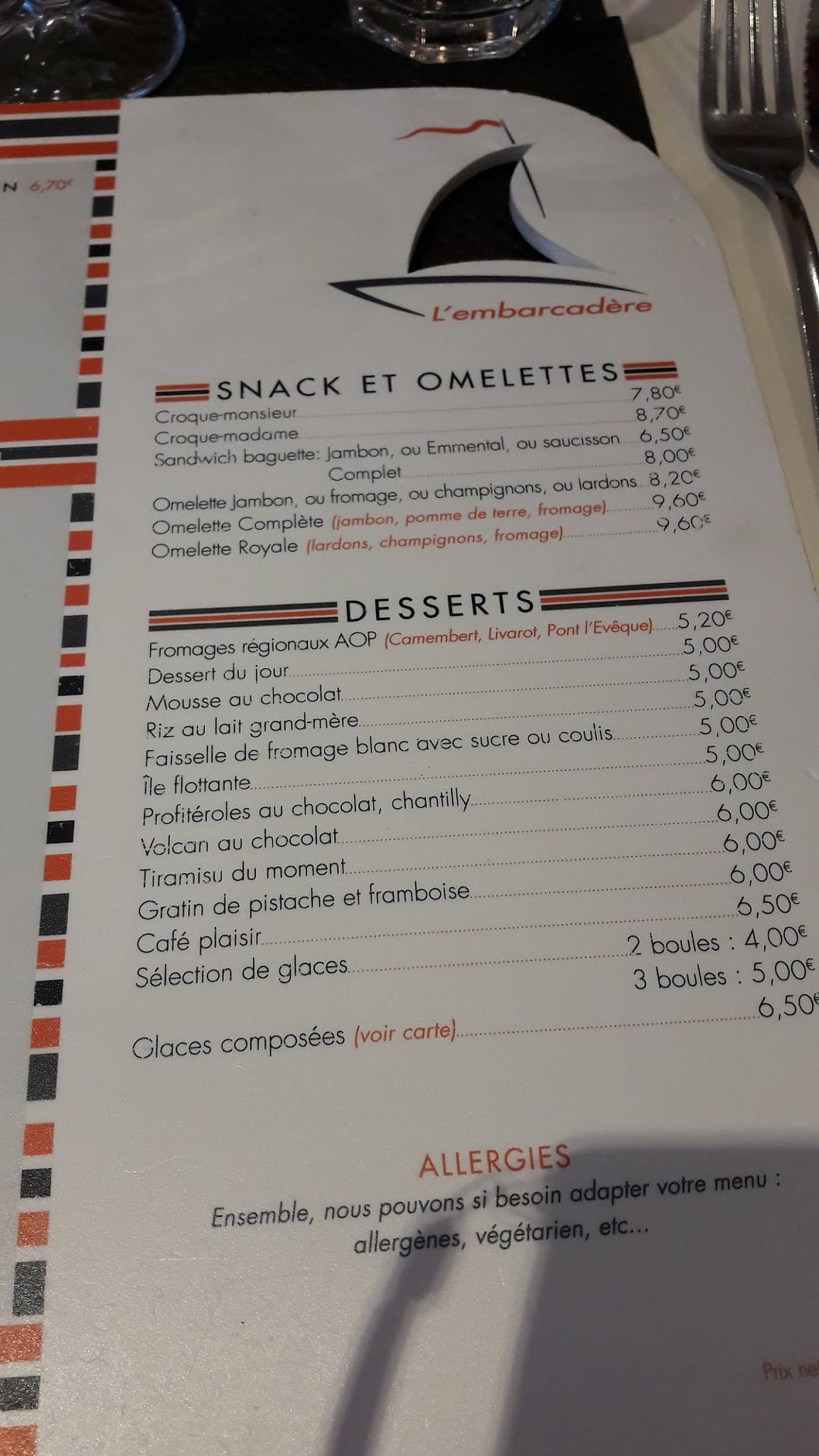 Menu Au L Embarcadere Granville