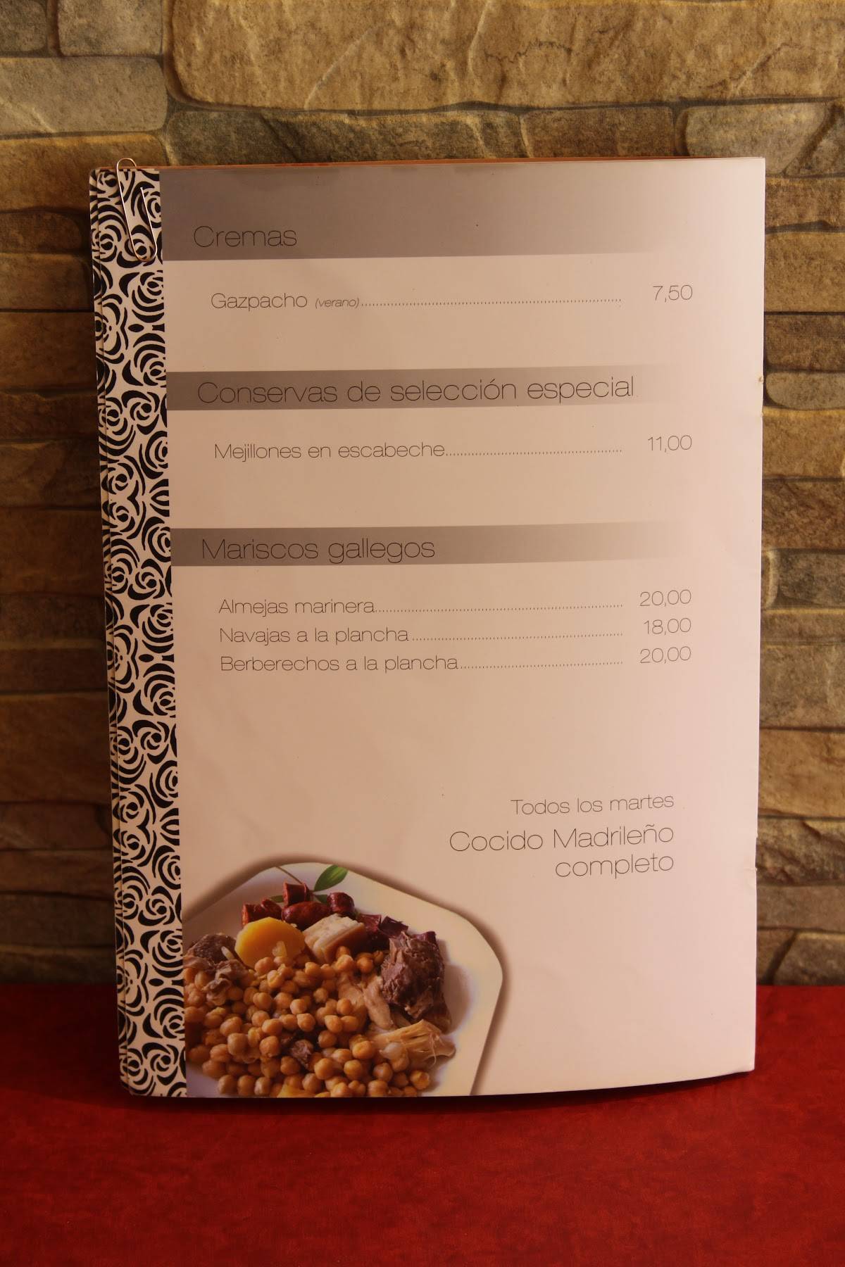 Carta De Restaurante El Madrile O Guadarrama