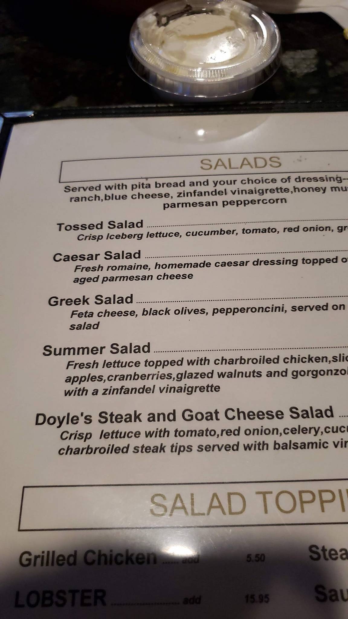 Menu at The Original Tommy Doyle's Pub & Grill, Brockton