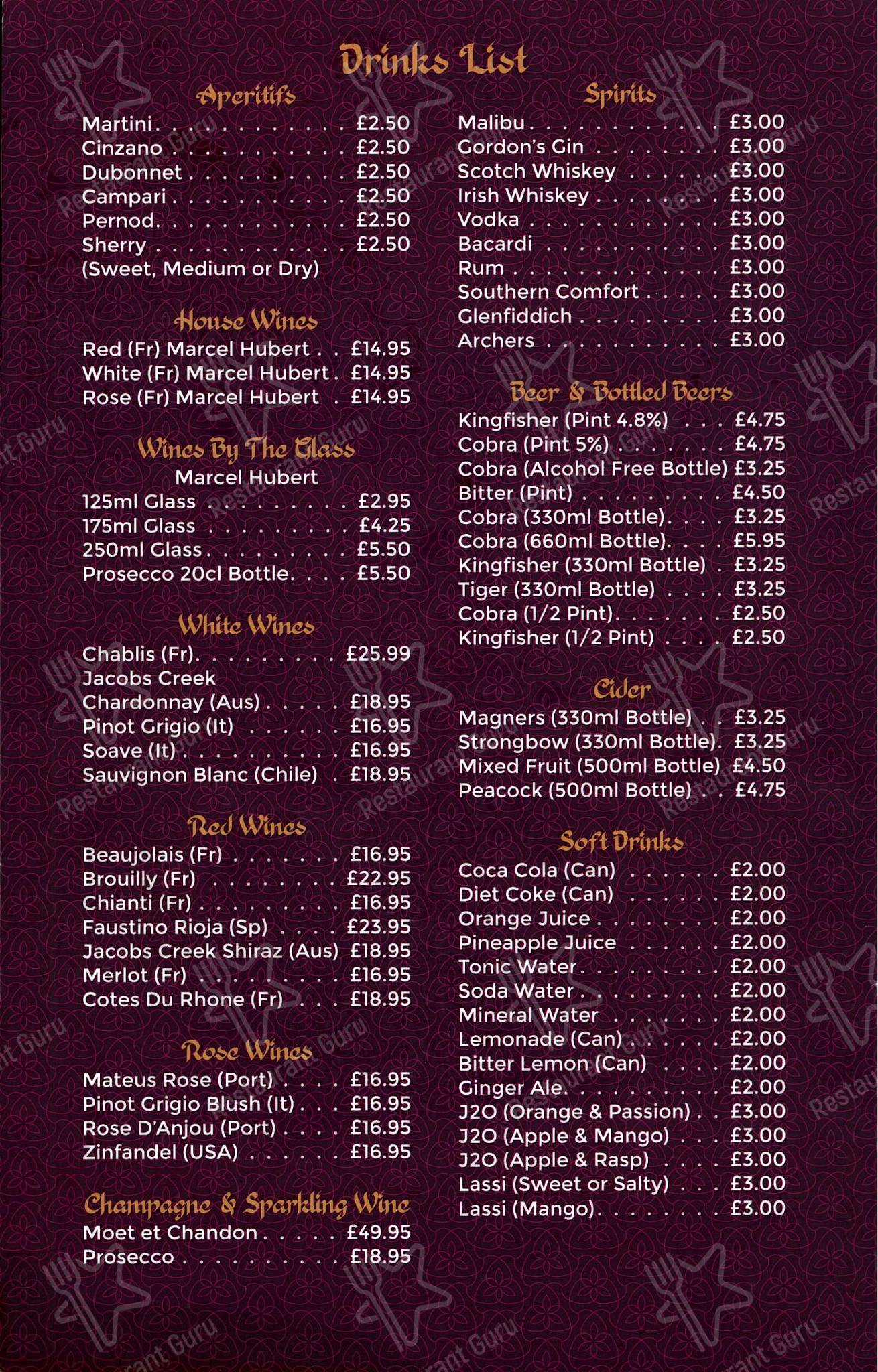 Menu at Northgate Indian Restaurant, Hunstanton