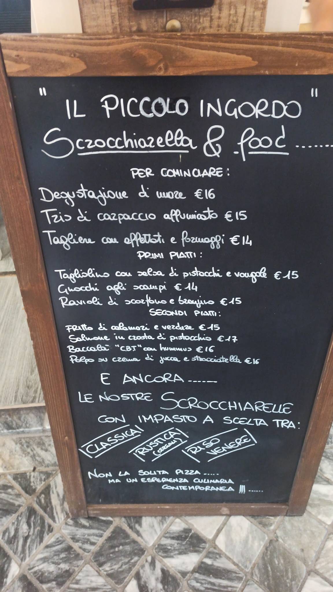 Menu da Il Piccolo Ingordo ristorante, Marina di Pietrasanta