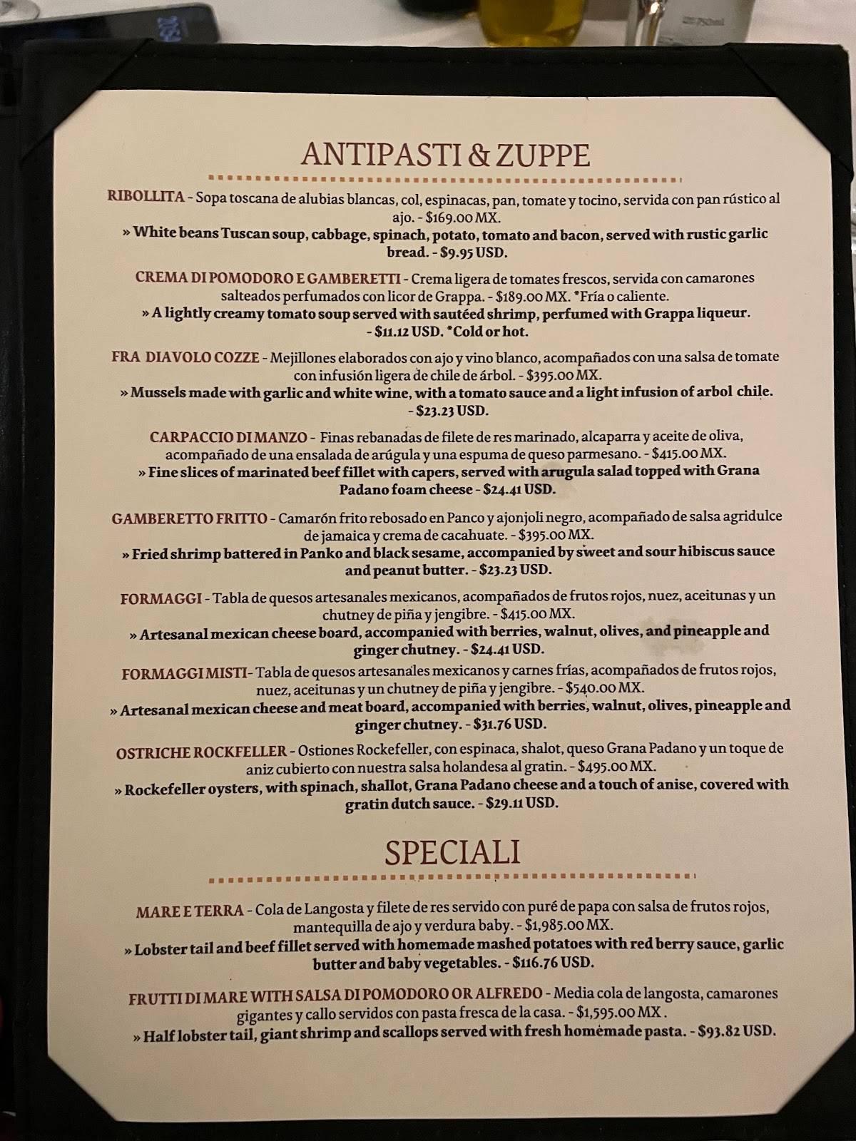 Menu at La Cappella Restaurante, Puerto Vallarta, C. Miramar 363 B
