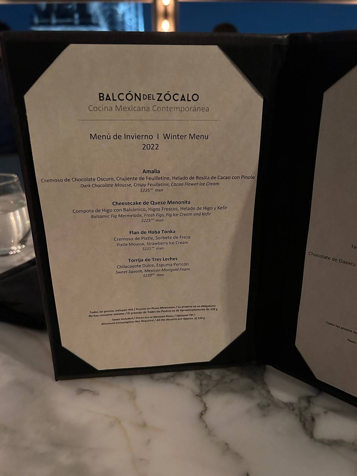 Carta del restaurante El Balcón del Zócalo, Ciudad del México, 5 De Mayo 61