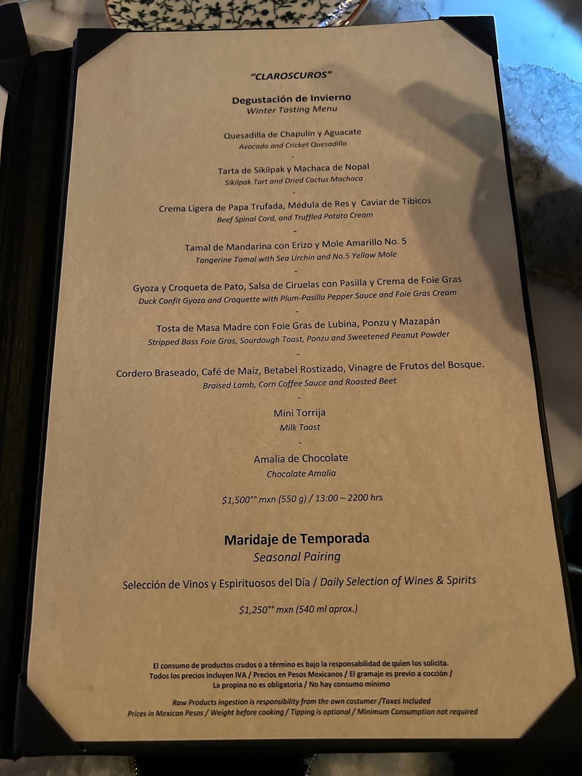 Carta del restaurante El Balcón del Zócalo, Ciudad del México, 5 De Mayo 61