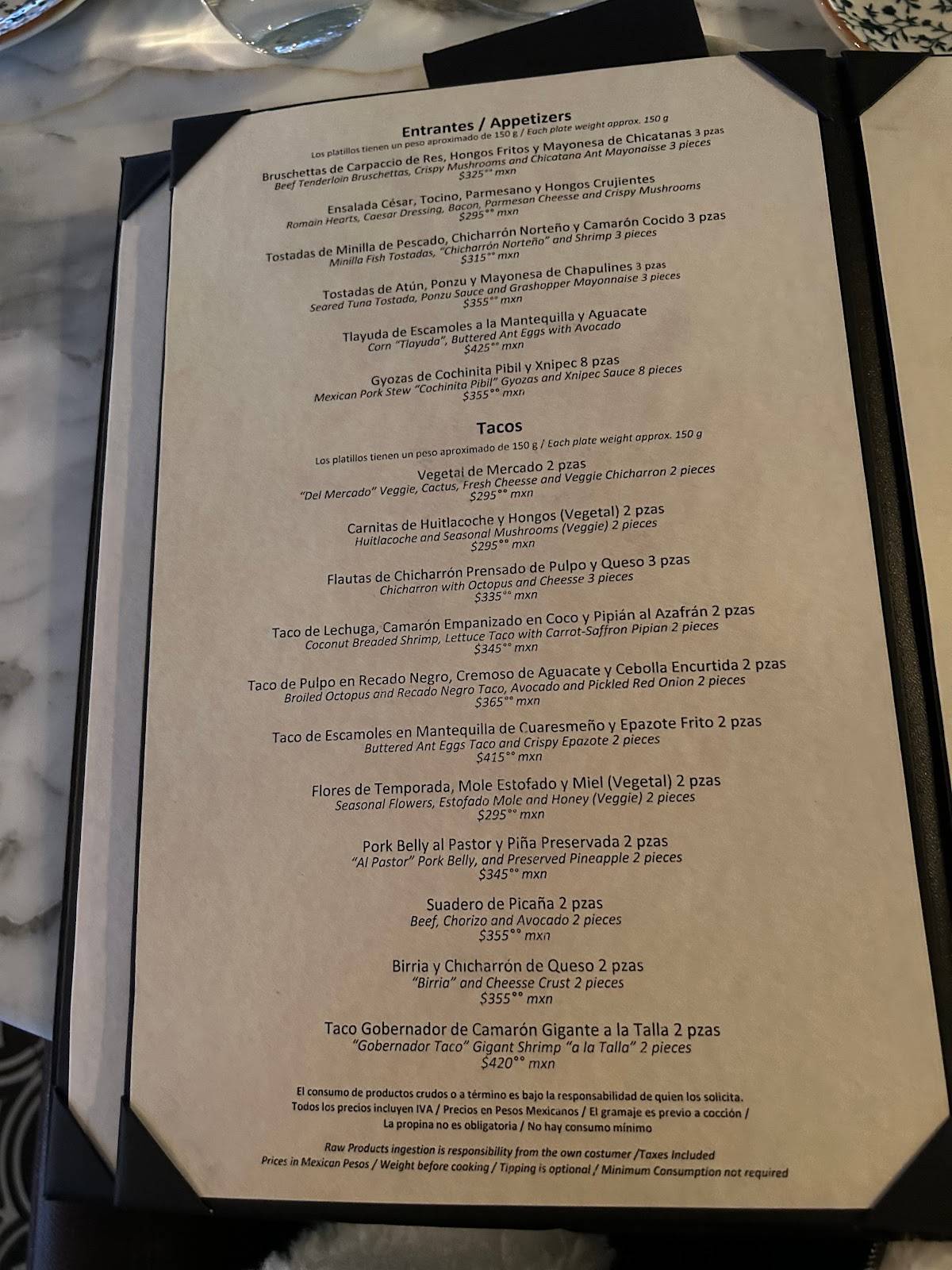 Carta del restaurante El Balcón del Zócalo, Ciudad del México, 5 De Mayo 61