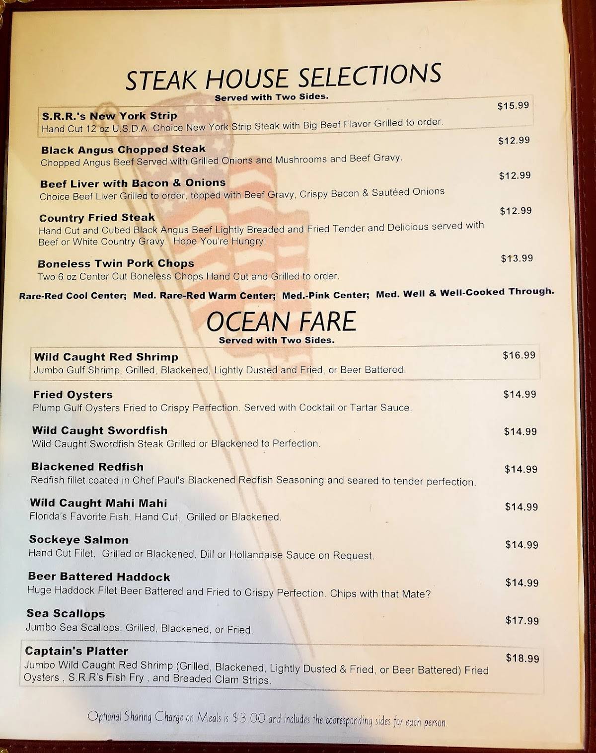 Menu at Sebastian's Roadside Restaurant, Sebastian