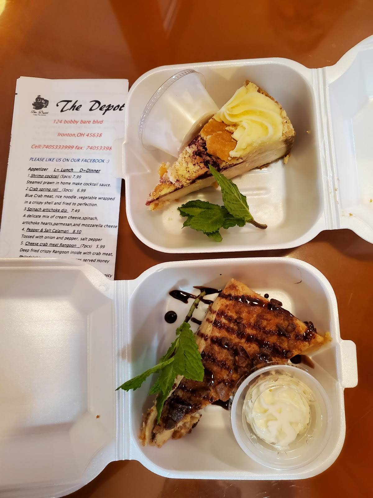 Menu at The Depot restaurant, Ironton