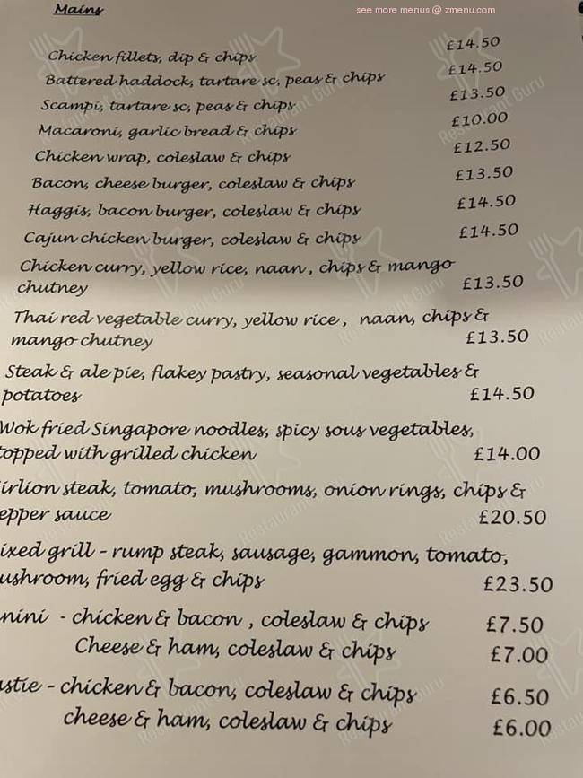 Menu at Ugie Hotel restaurant, Keith