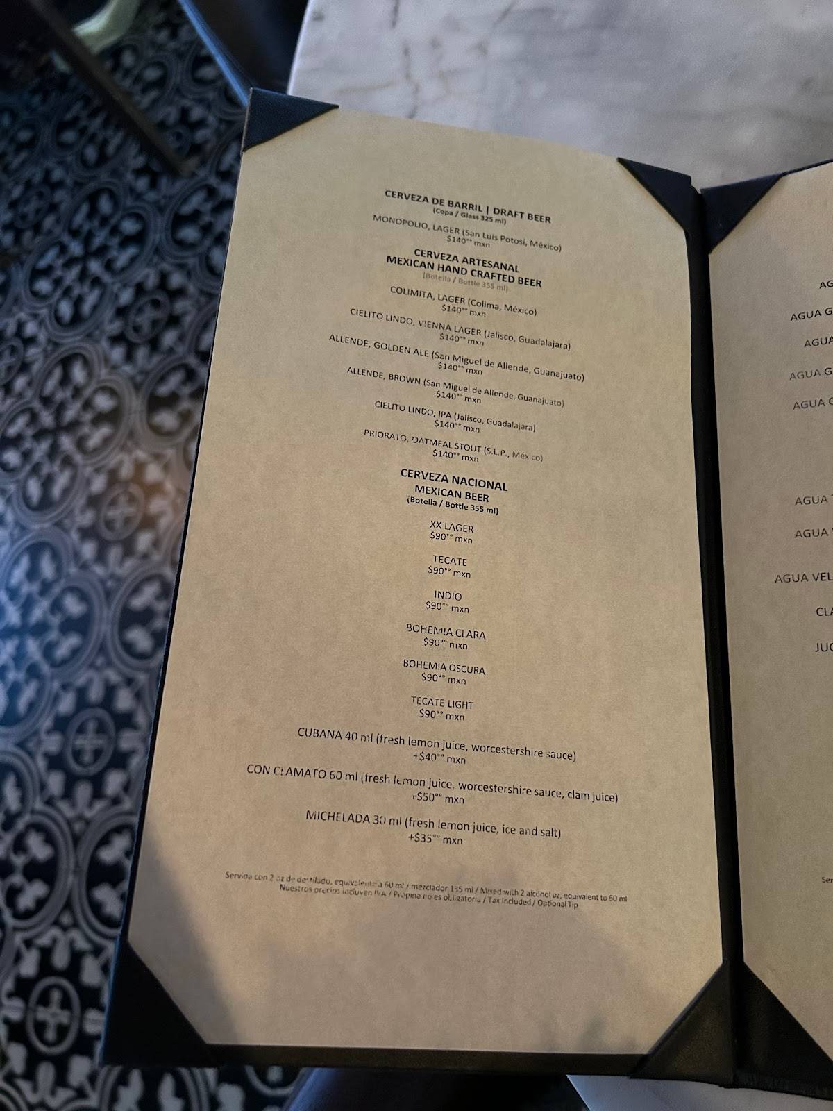 Carta del restaurante El Balcón del Zócalo, Ciudad del México, 5 De Mayo 61