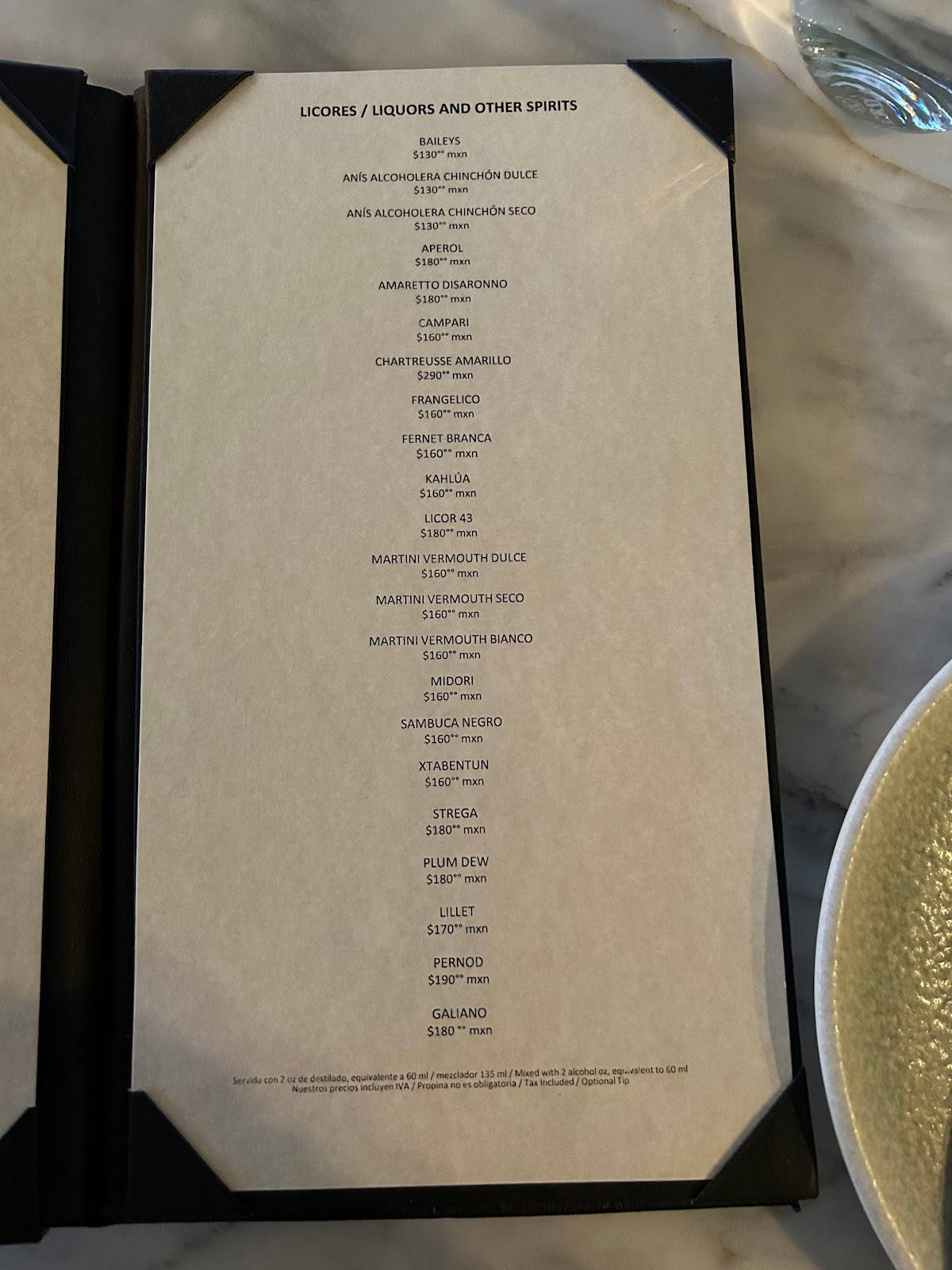 Carta del restaurante El Balcón del Zócalo, Ciudad del México, 5 De Mayo 61