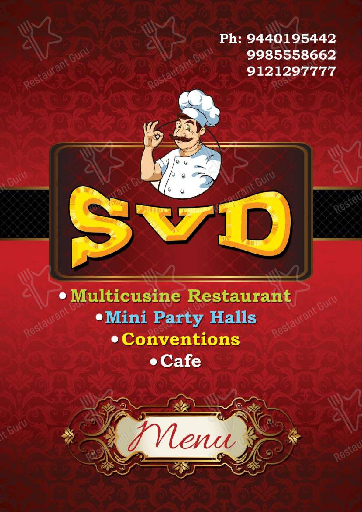 Menu at Hotel SVD, Srikakulam