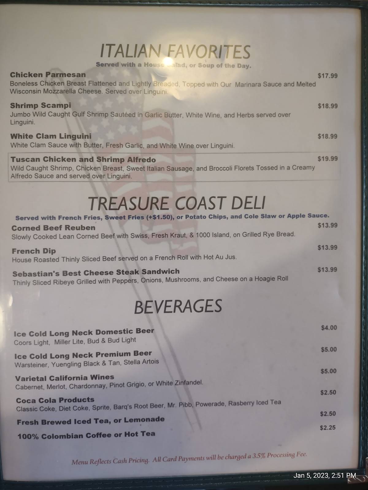 Menu at Sebastian's Roadside Restaurant, Sebastian