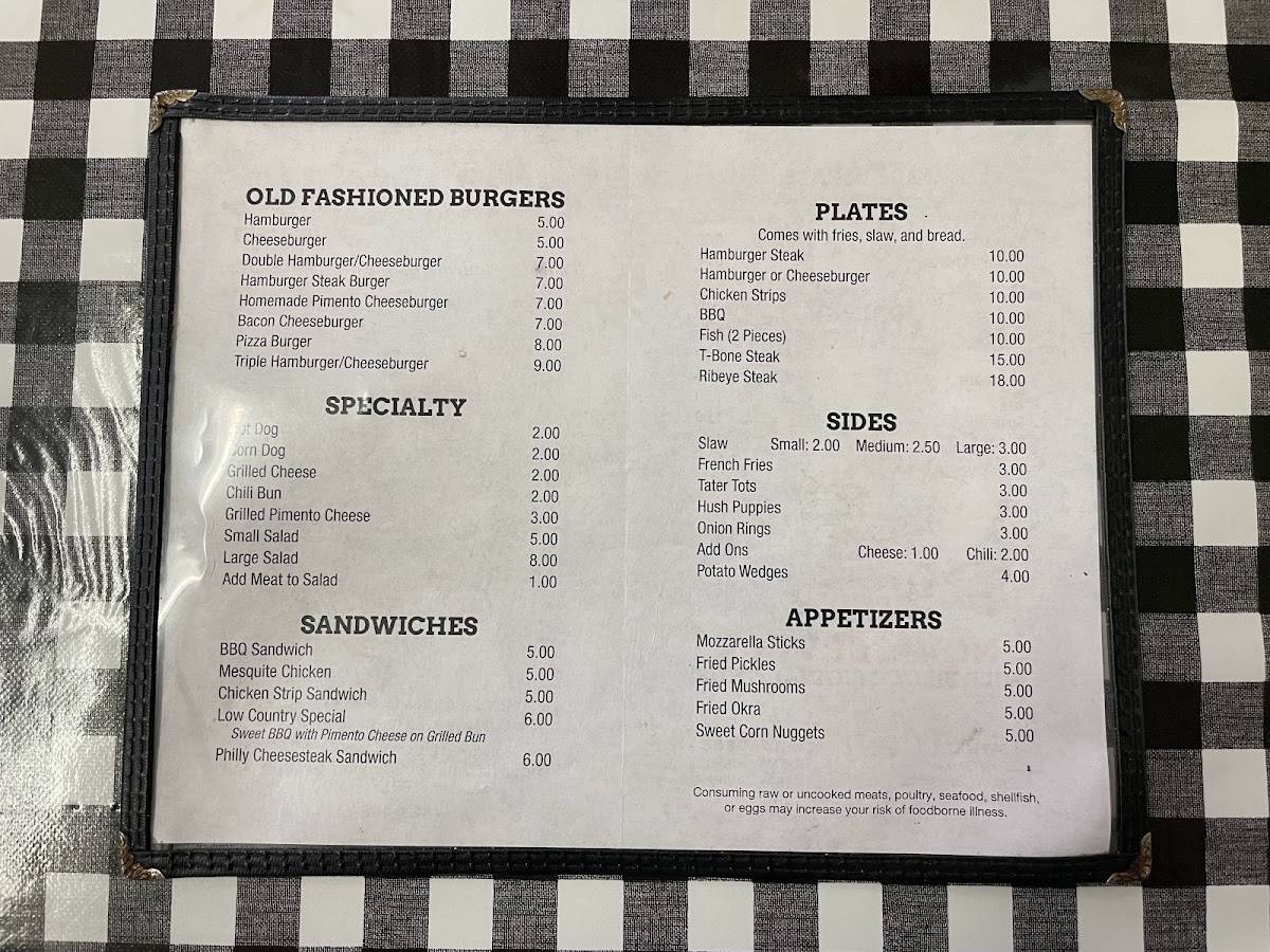 Menu at Bill's Grill restaurant, Patrick
