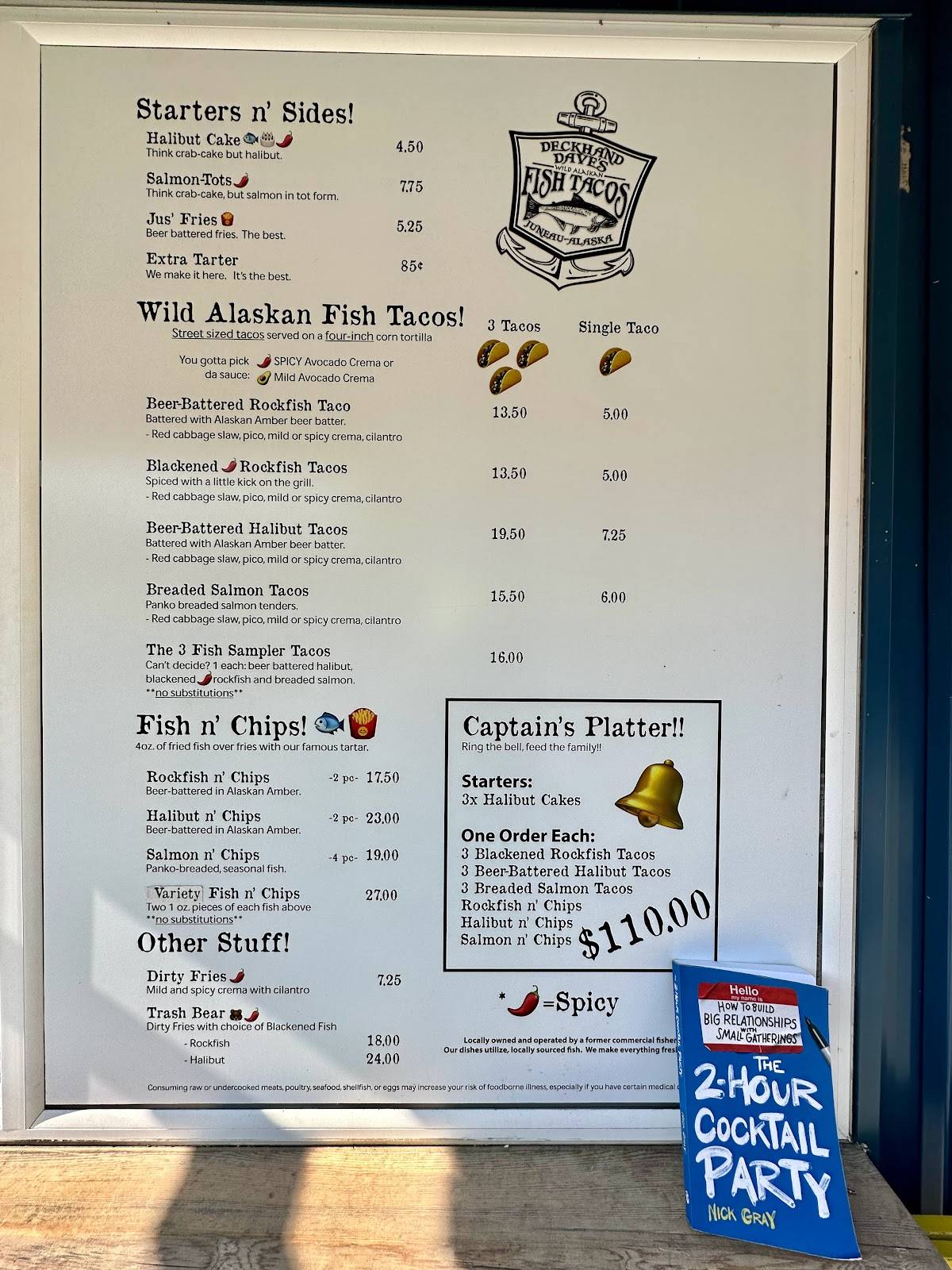 Menu at Deckhand Dave's Fish Tacos restaurant, Juneau, 139 S Franklin St