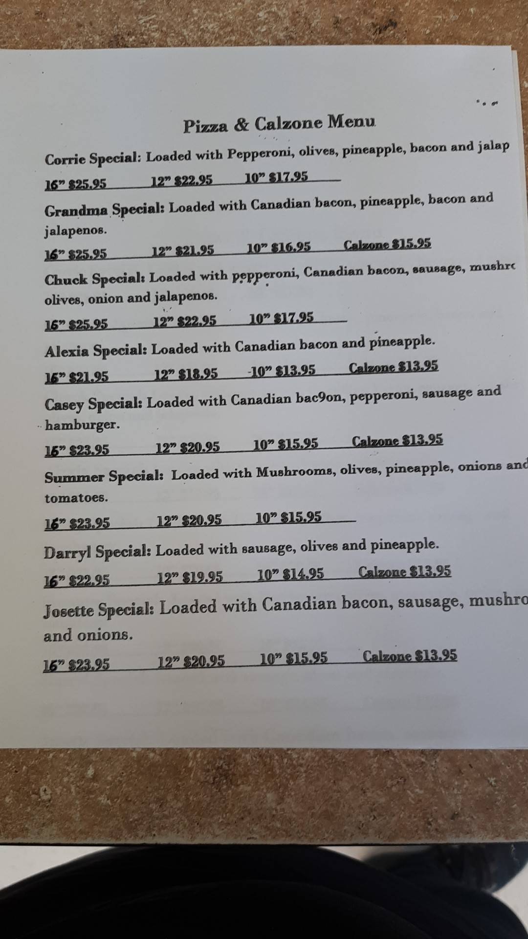 Menu at Loon Lake Pizza & Ice Cream pizzeria, Loon Lake