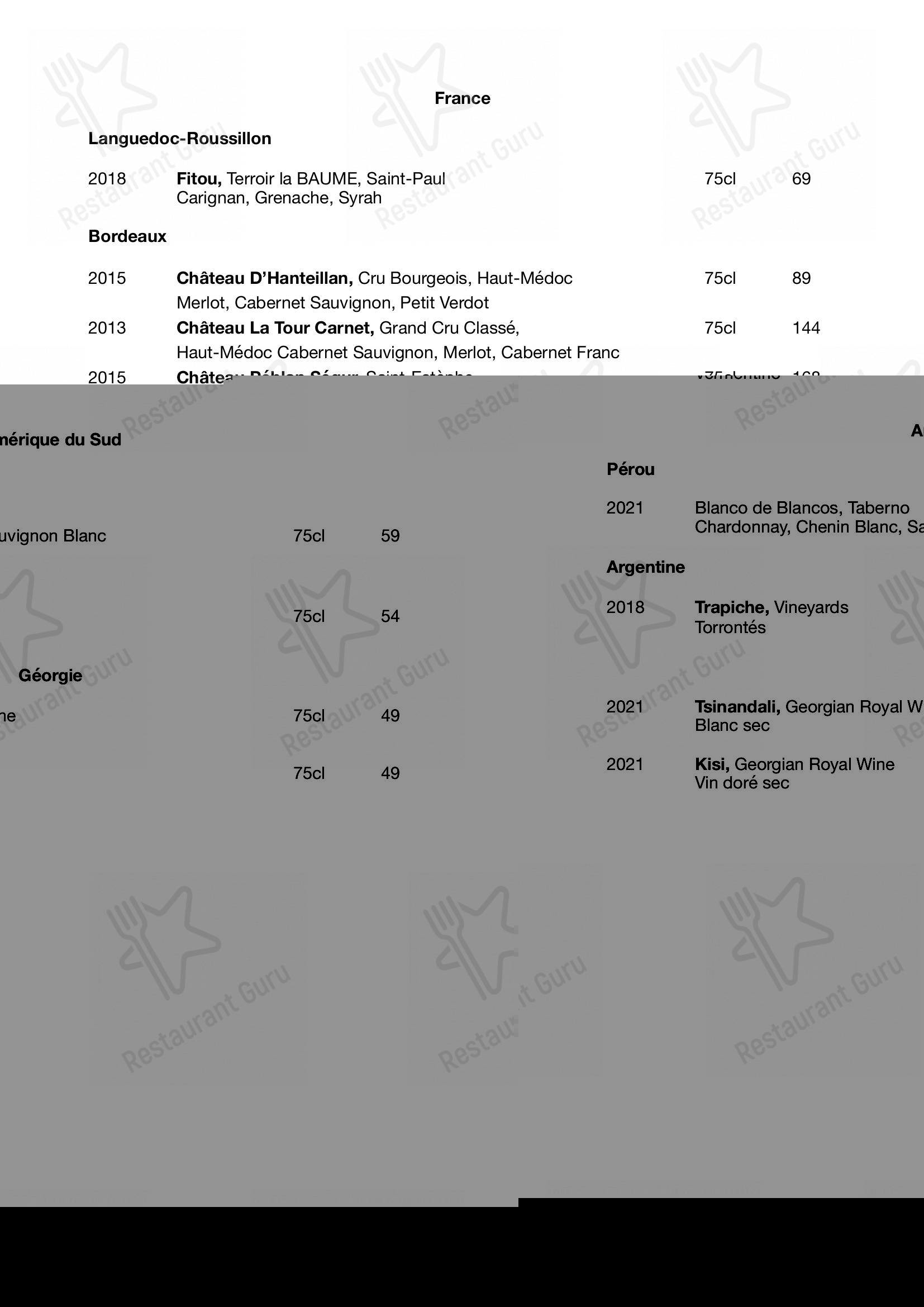 Menu au The Place 2B BIKINI BEACH, Lausanne