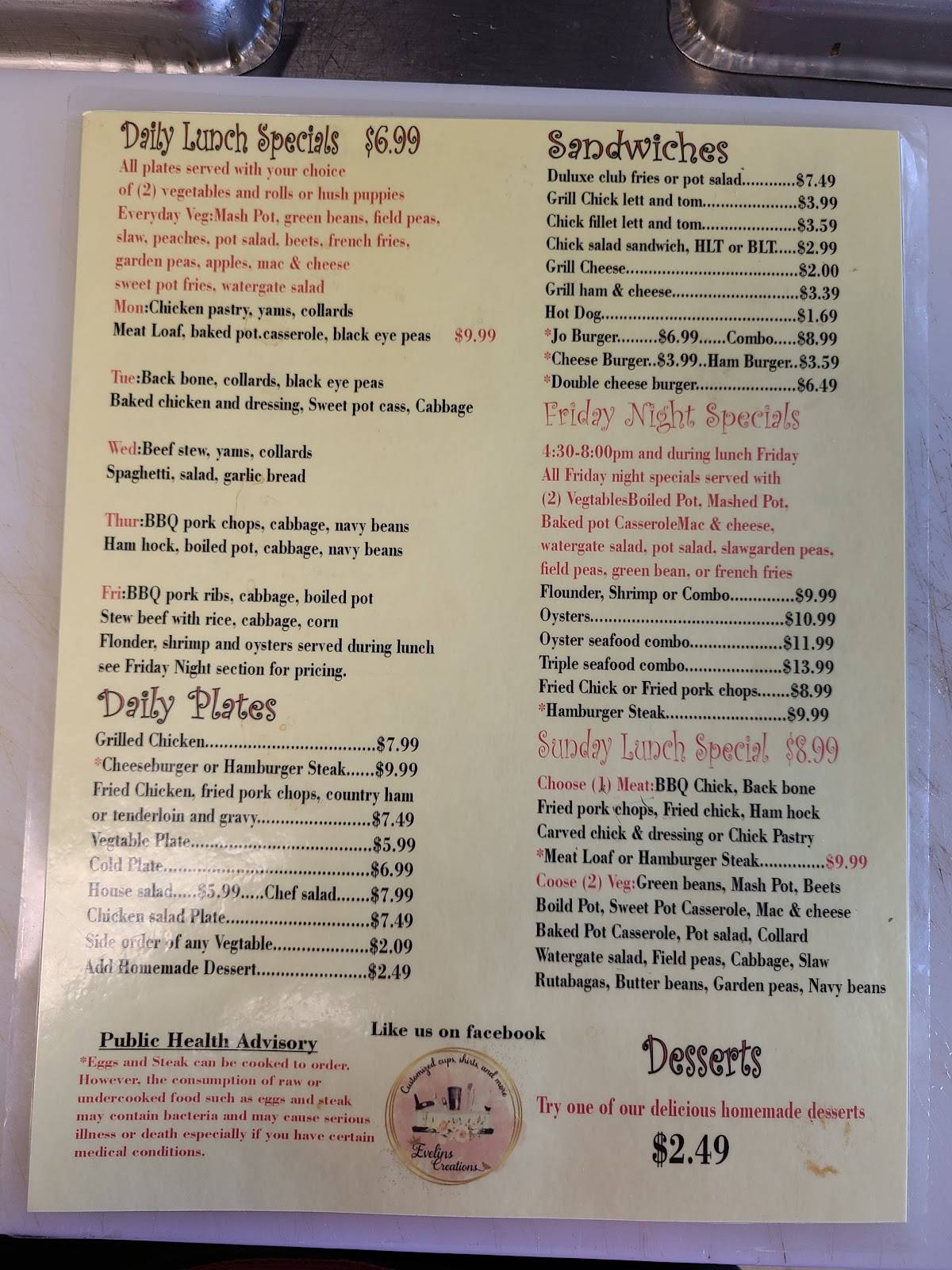 Menu at Amy Jo's Country Restaurant, Wilson, Nash St N