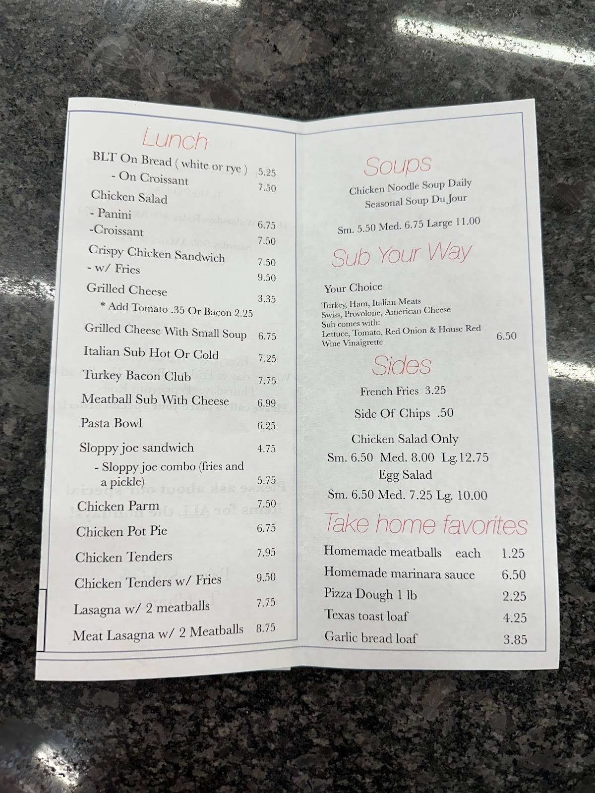Menu at Pallotta's Pastries & Gift restaurant, Cuyahoga Falls