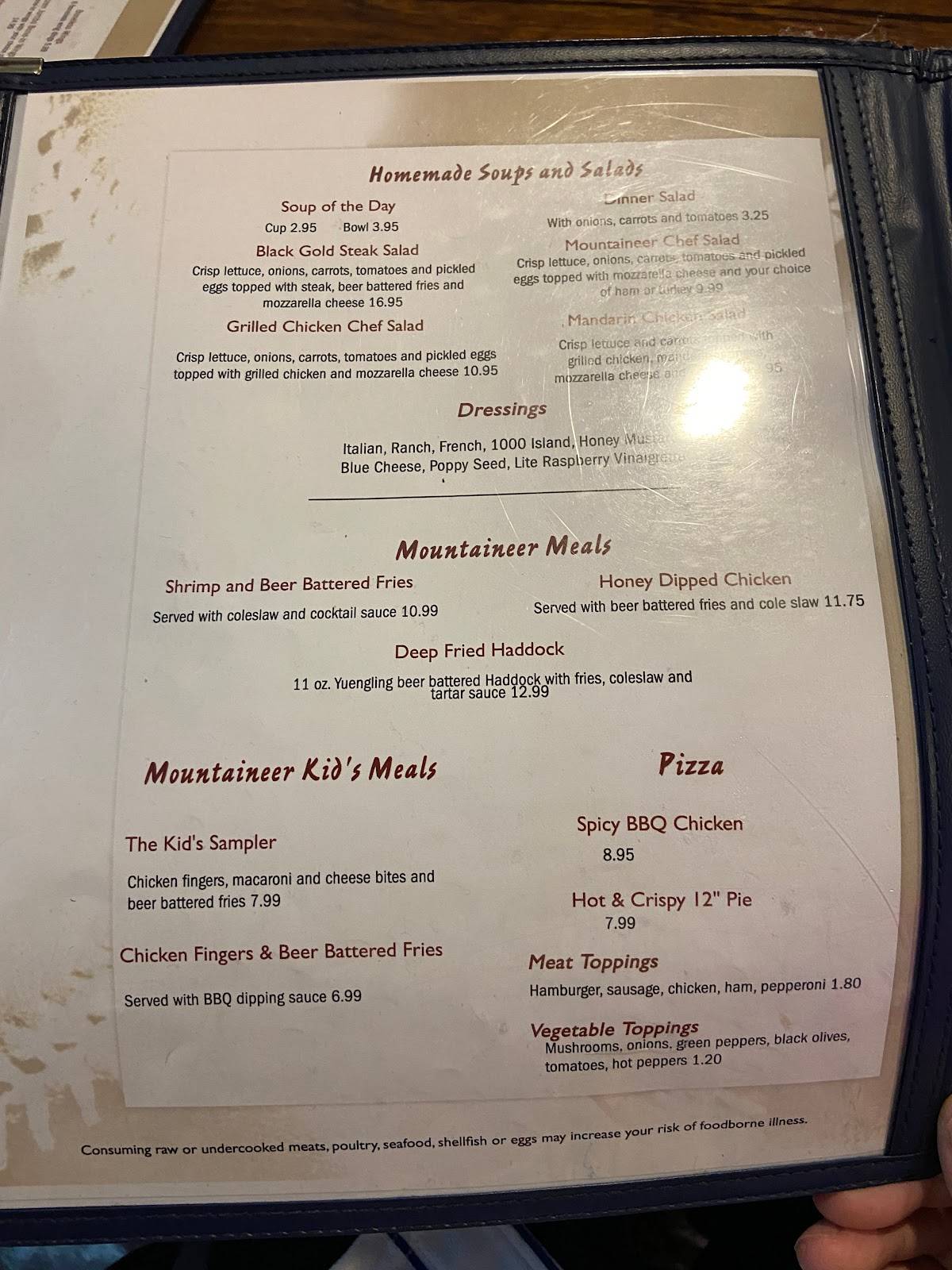 Menu at Mountaineer Lounge pub & bar, South Williamsport