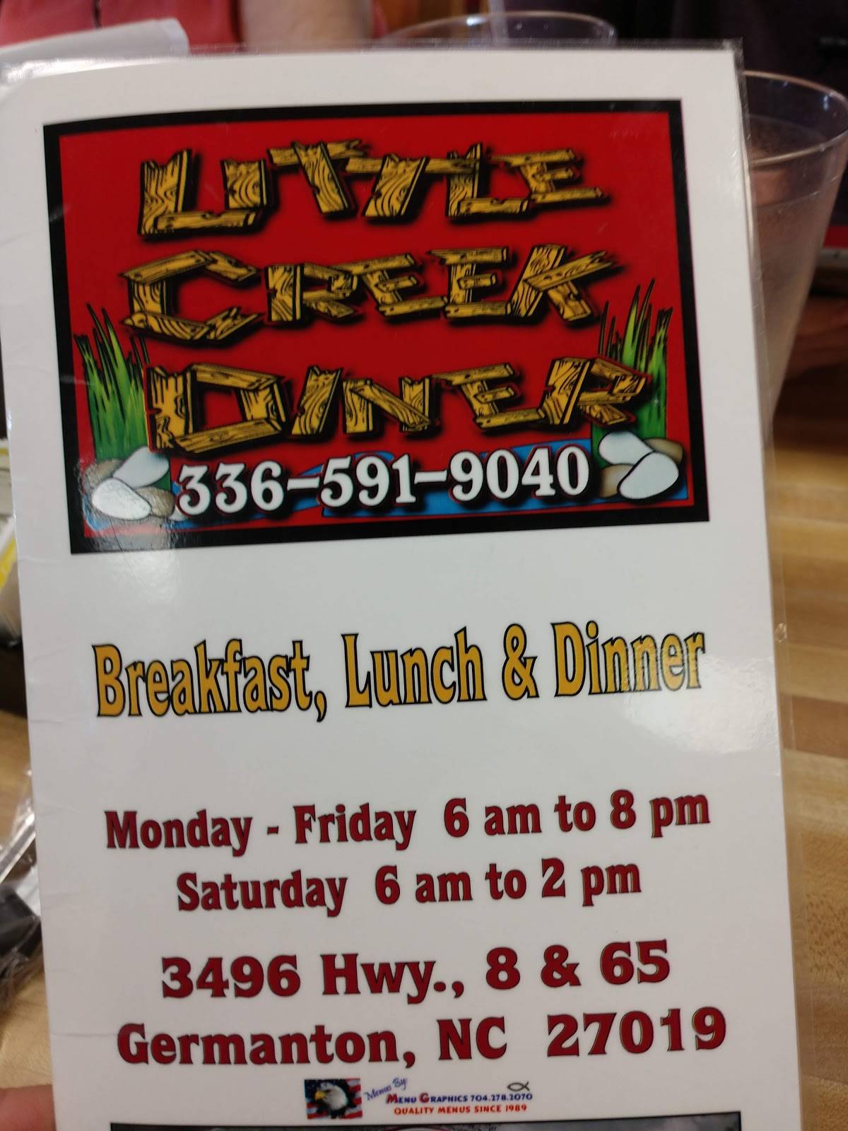 Menu at Little Creek Diner restaurant, Germanton
