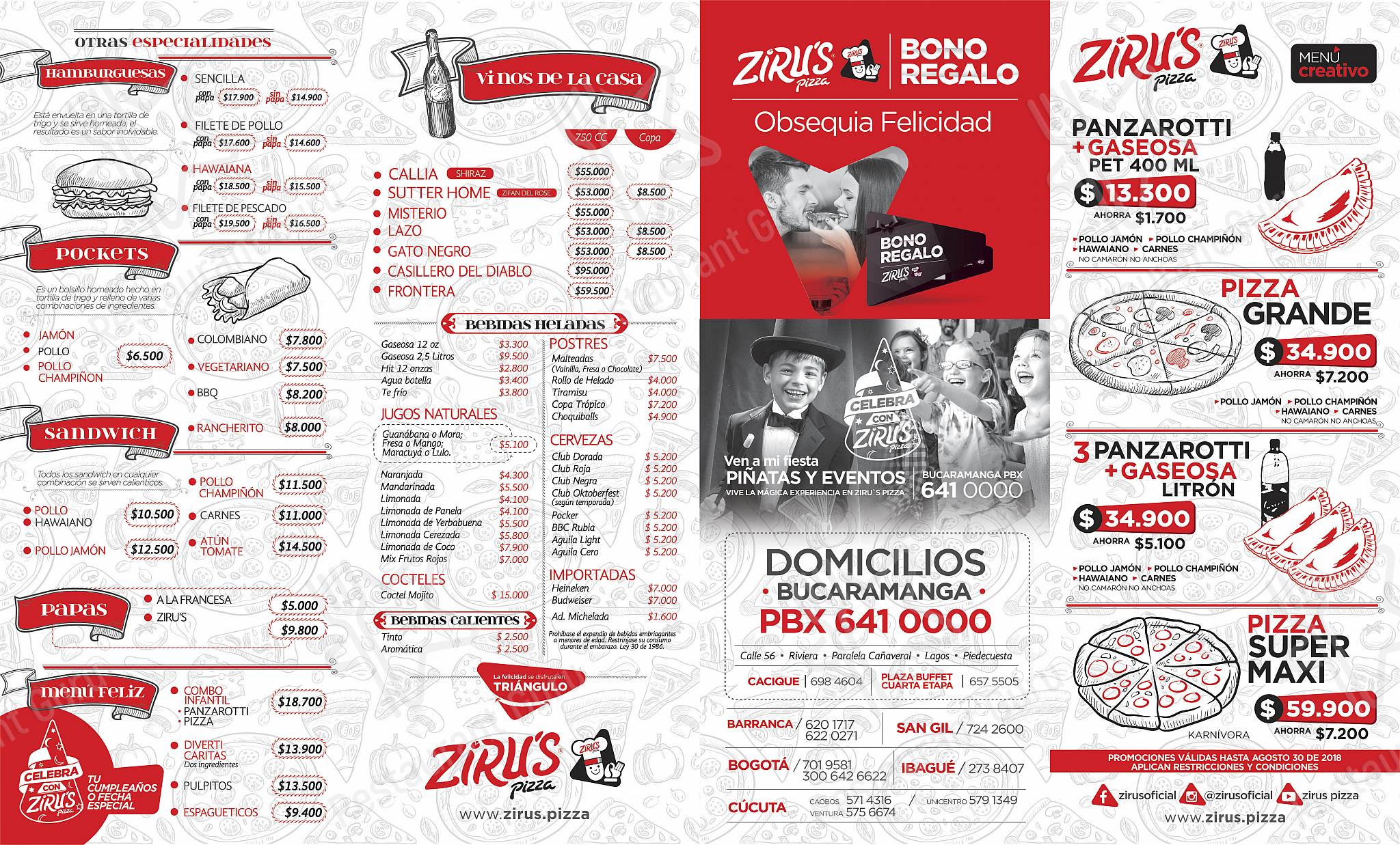 Carta de pizzería Ziru's Pizza Bogotá, Bogotá, Cra. 24 3789