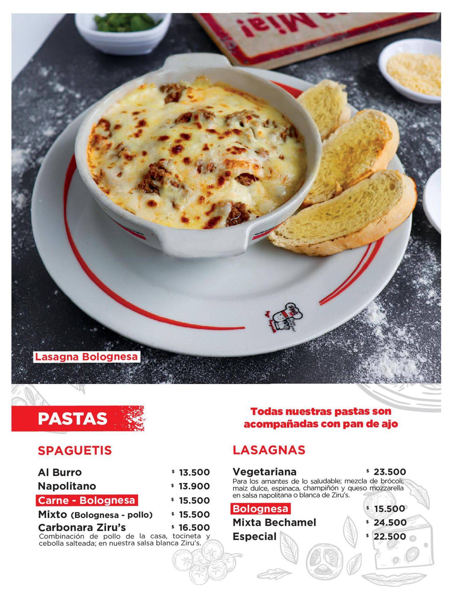 Carta de pizzería Ziru's Pizza Bogotá, Bogotá, Cra. 24 3789