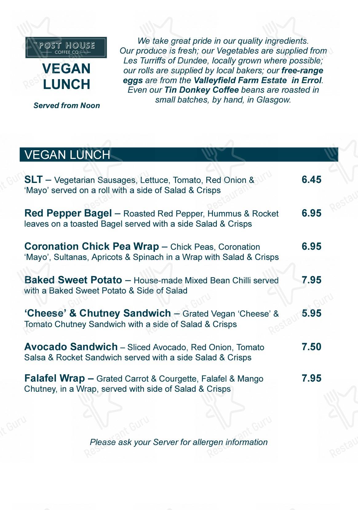 Menu at The Post House Coffee Co. restaurant, Invergowrie
