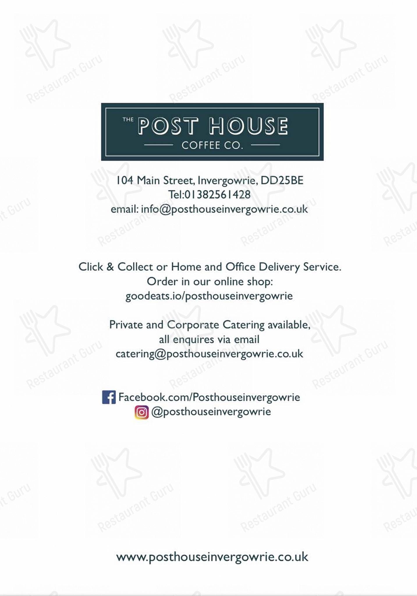 Menu at The Post House Coffee Co. restaurant, Invergowrie