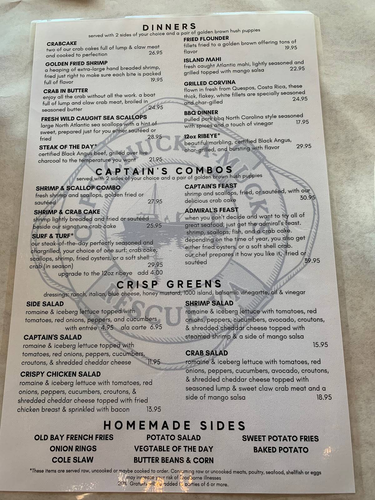 Menu at Captain Chuck-A-Muck's restaurant, Rescue, Marina Rd SUITE 100