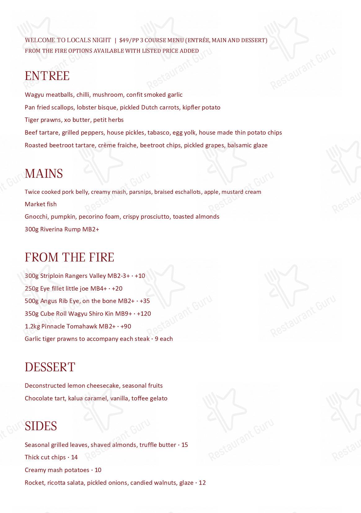 Menu at Marble Bar & Grill, Erina