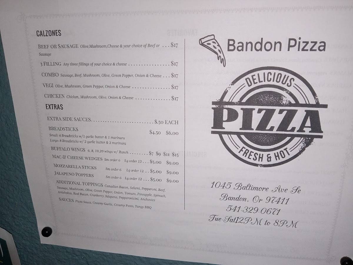 Menu at Bandon Pizza pizzeria, Bandon, Baltimore Ave SE