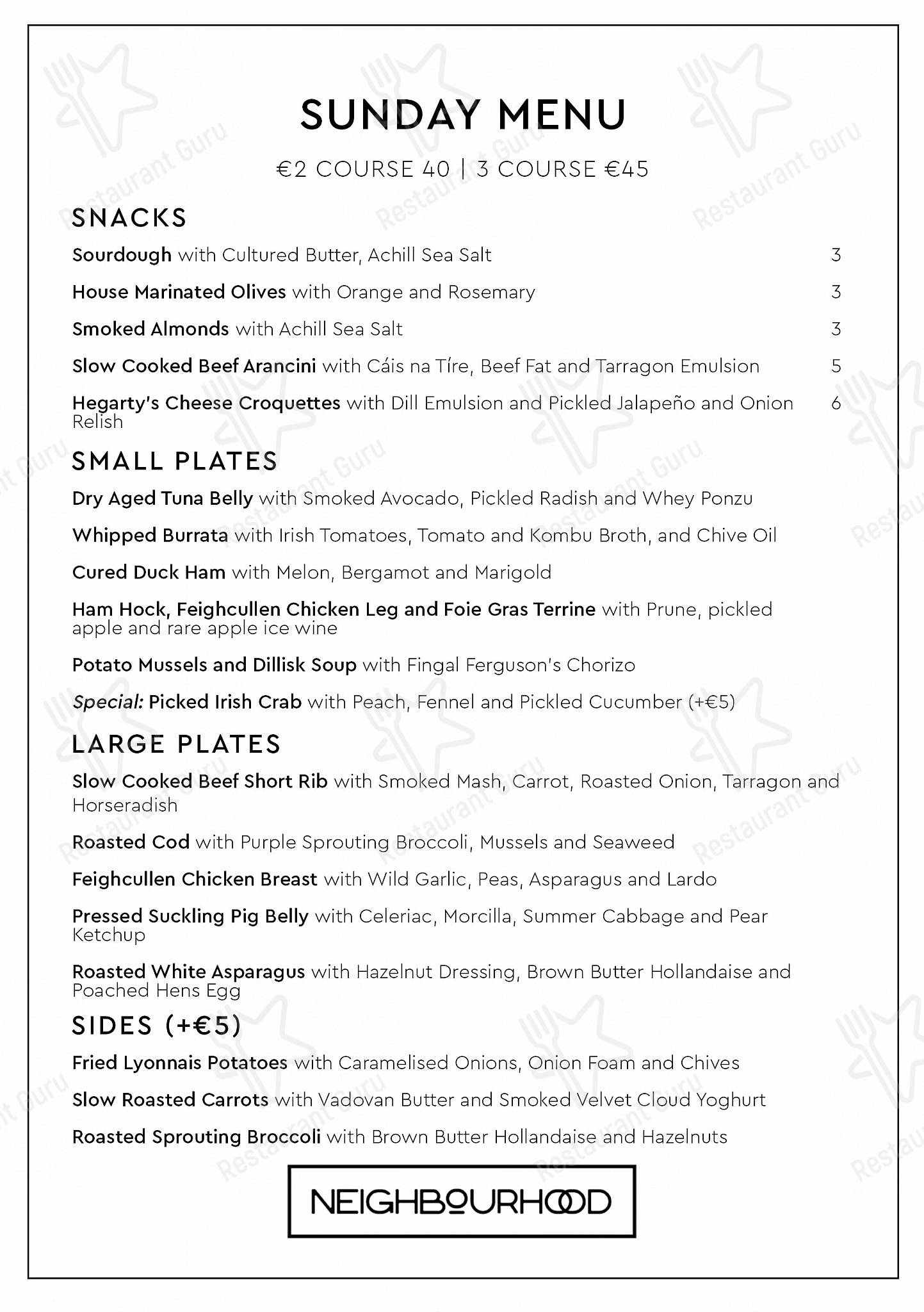 Menu at Neighbourhood Naas restaurant, Naas
