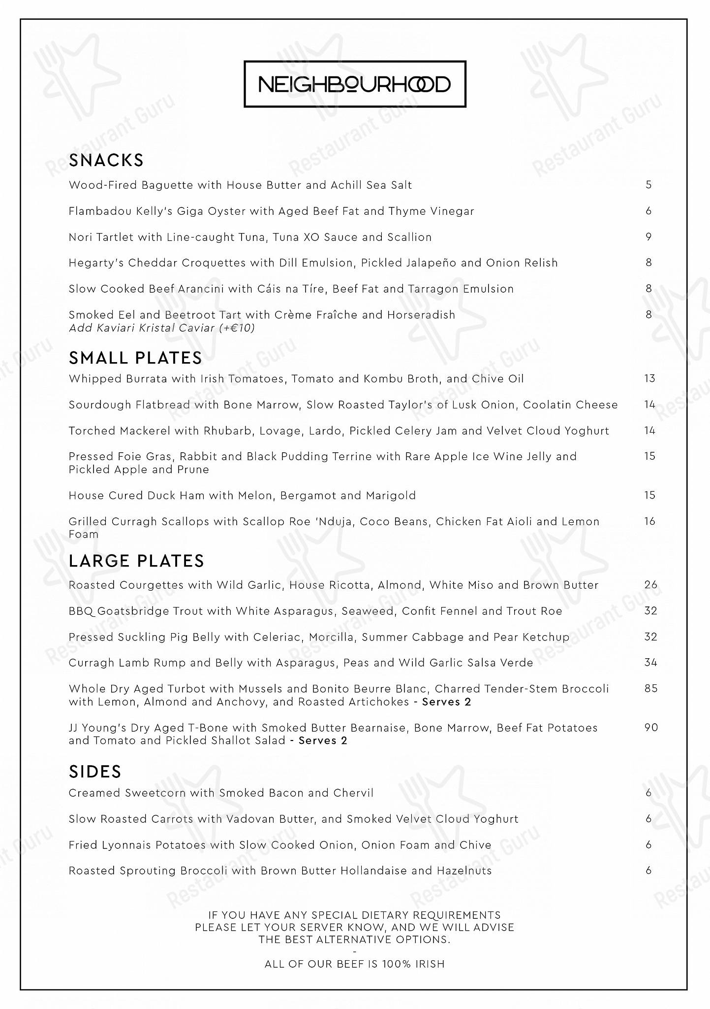 Menu at Neighbourhood Naas restaurant, Naas