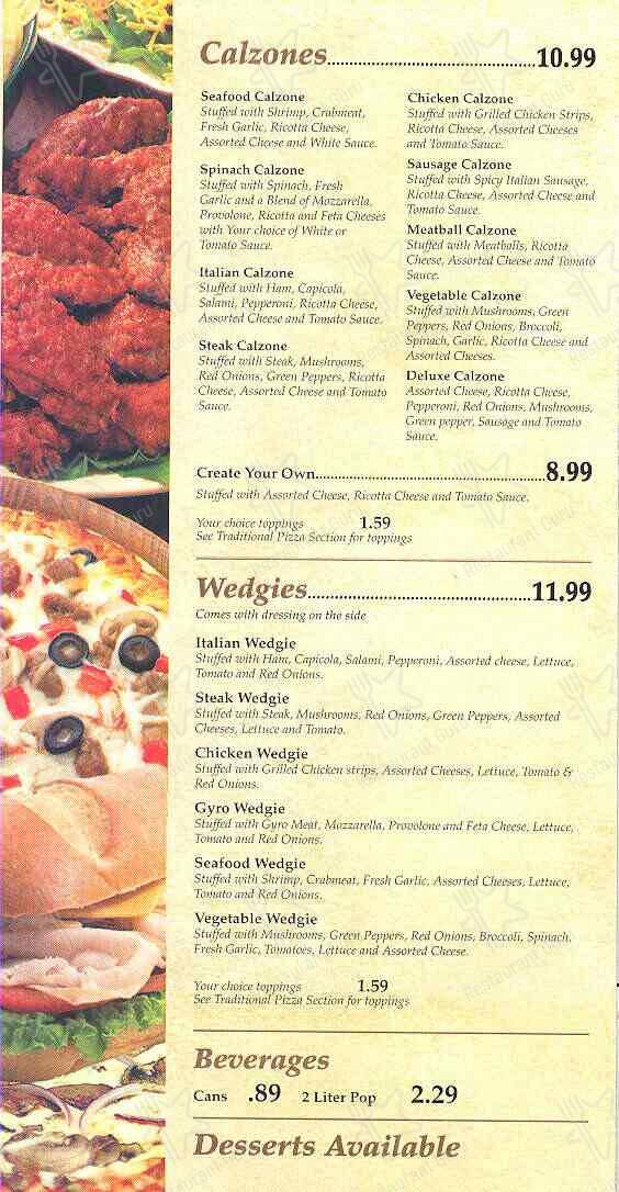 Menu at Pizza Siena pizzeria, Latrobe