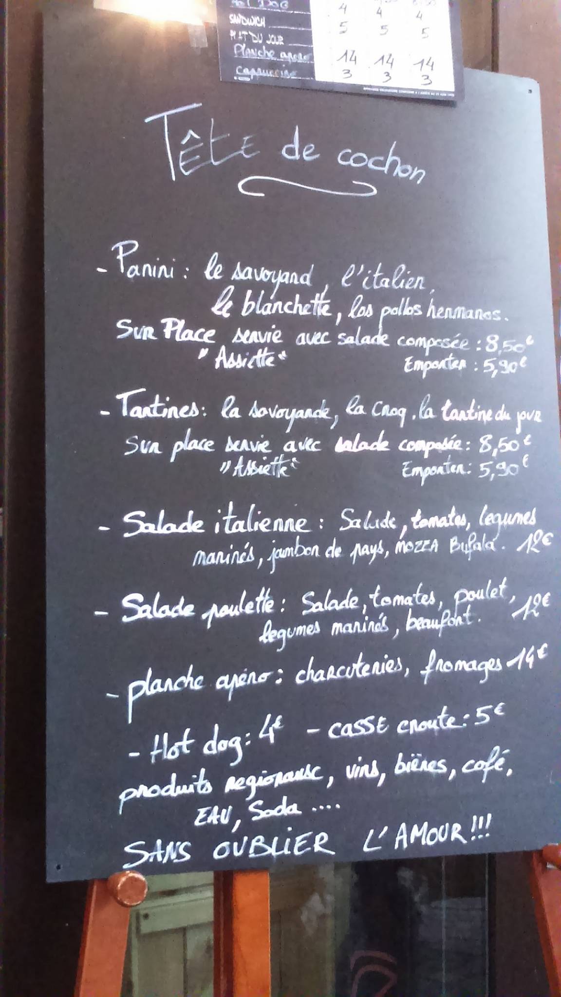 Menu au Tête de Cochon restaurant, Annecy