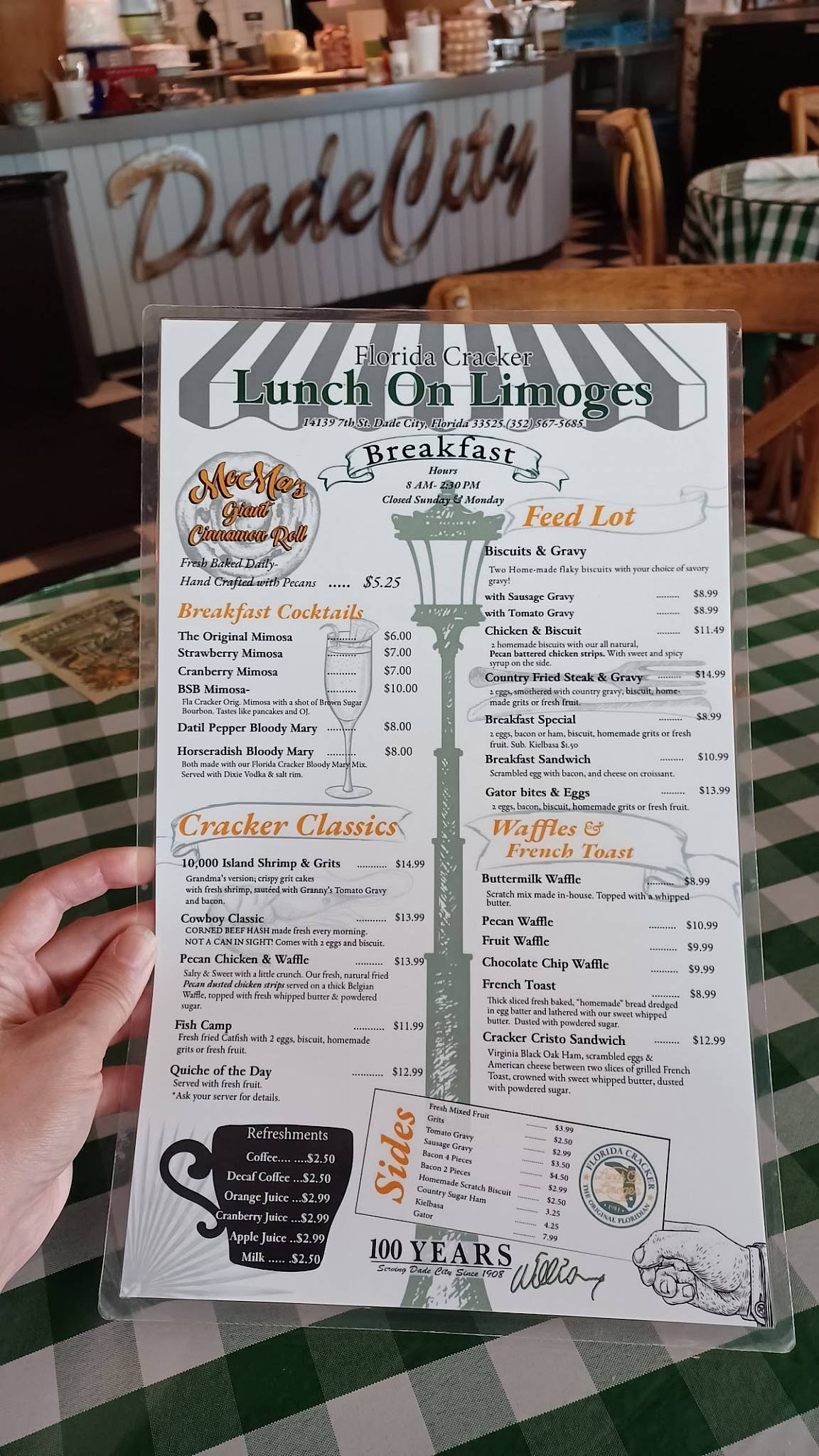Carta del restaurante Florida Cracker Lunch On Limoges, Dade City, 7th St