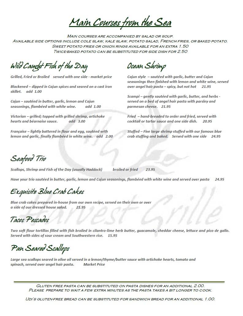 Menu at Harvest Grille pub & bar, Holden